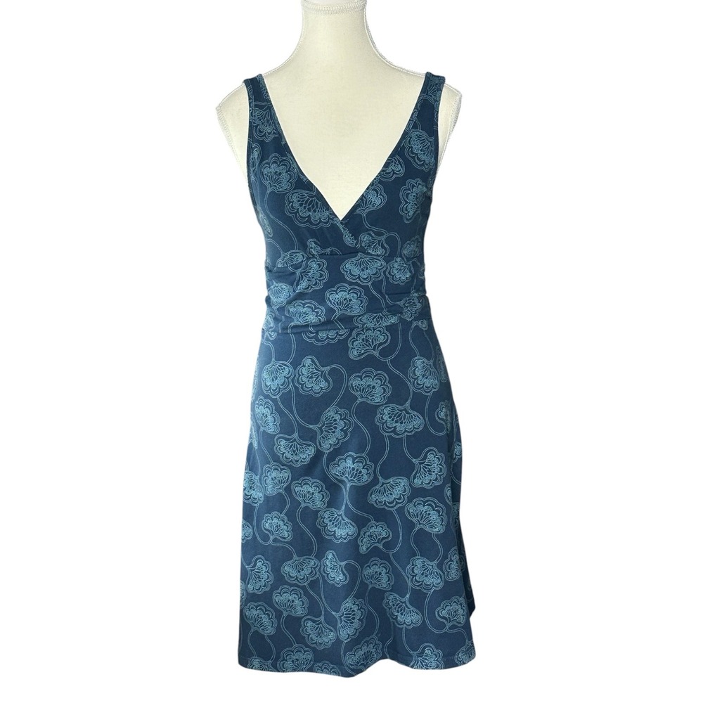 Patagonia Womens Margot Blue Floral Organic‎ Cotton Faux Wrap A-Line Dress Small